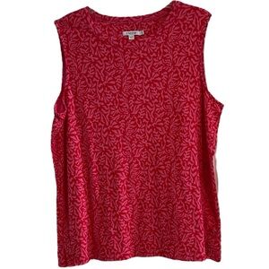 Chico’s Pink Red Sleeveless floral tank leaf print top chico’s size 3 regular XL